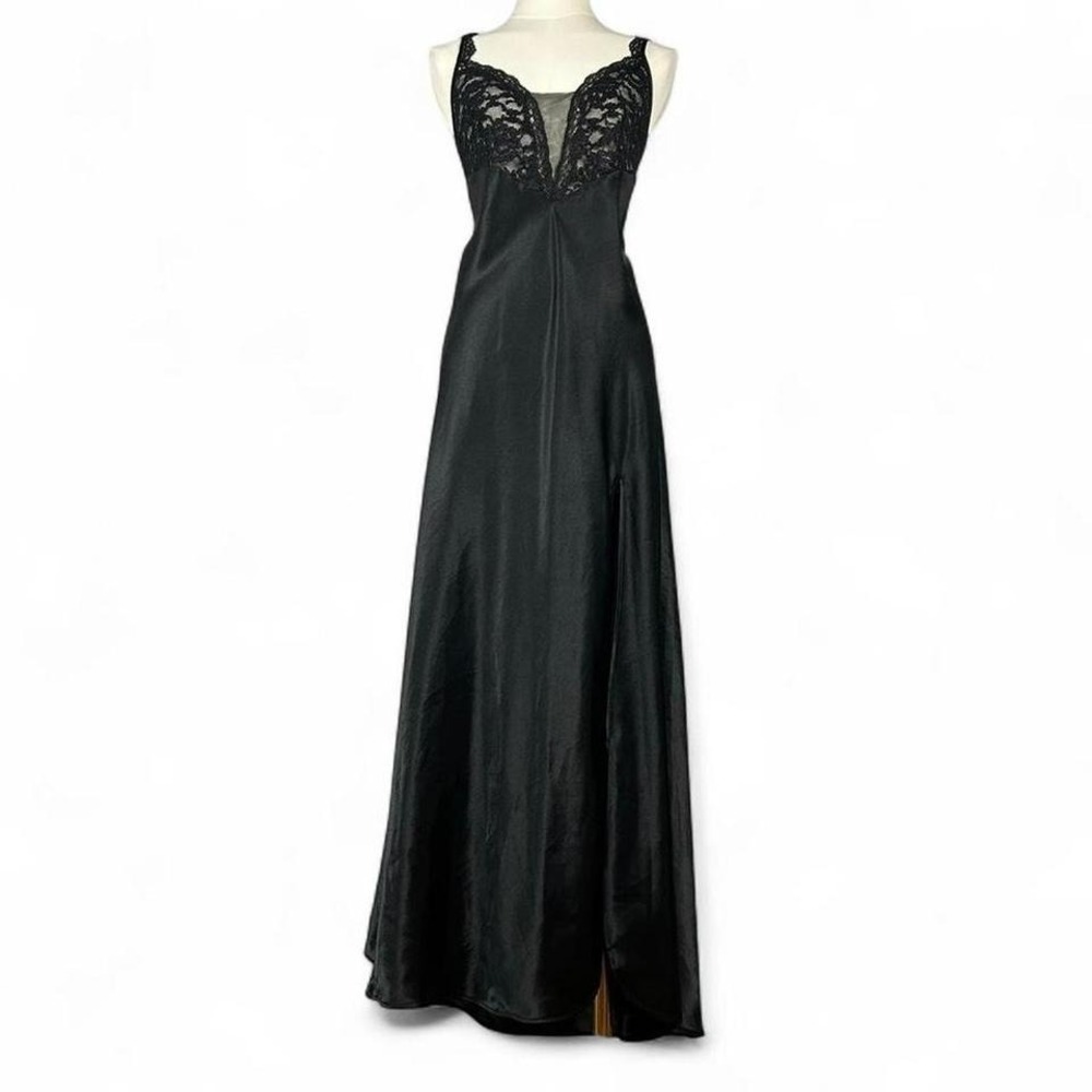 Vintage 80s‎ Victorias Secret Black Lace Maxi Slip Dress Womens L Coquette Goth